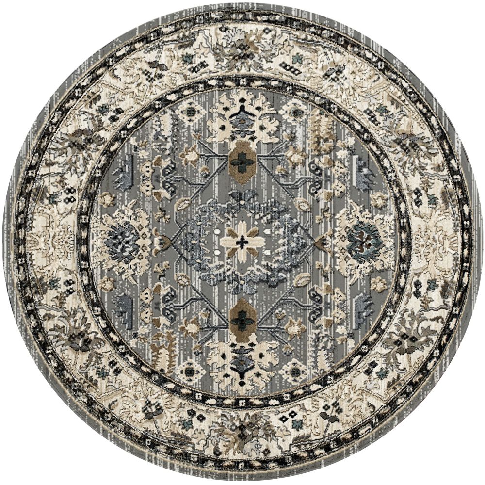 Dynamic Rugs 8531-910 Yazd 5.3 Ft. X 5.3 Ft. Round Rug in Grey/Ivory